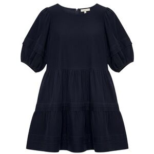 Madewell Navy Puff-Sleeve Tiered Babydoll Holiday Dress – Size L